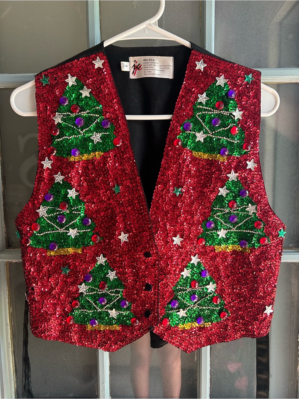 Vintage JC USA Sequin Christmas Holiday Ugly Sweater Party Beaded Bling Trees S